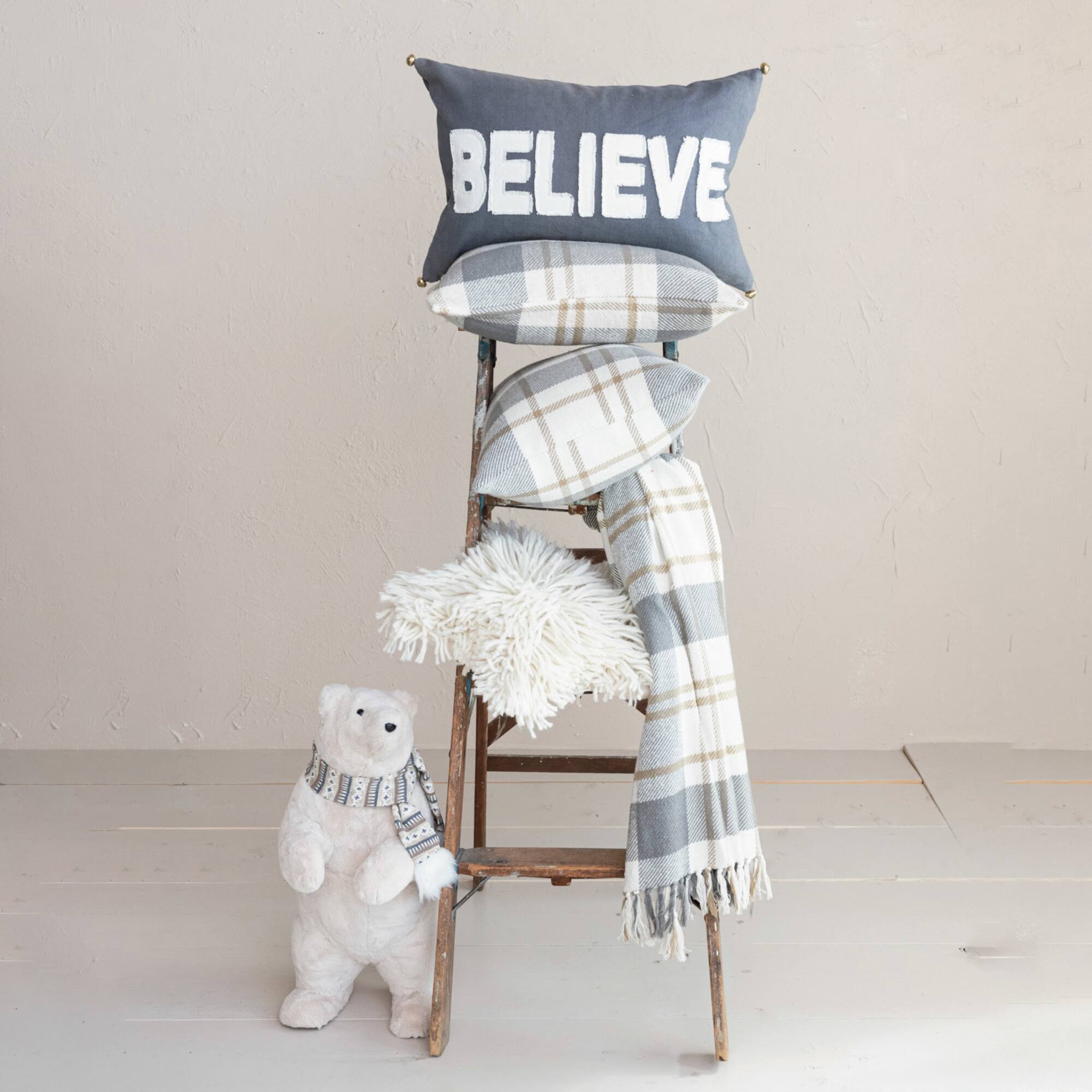 Hello Honey® 36" x 16" Brown, Gray & Natural Plaid Brushed Flannel Lumbar Pillow